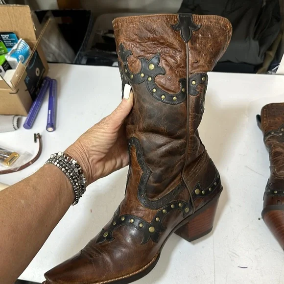 ARIAT ROGUE SKIPPY Brown Western Ostrich Cowboy Snip Toe Boot Size 9M Leather - Picture 14 of 15